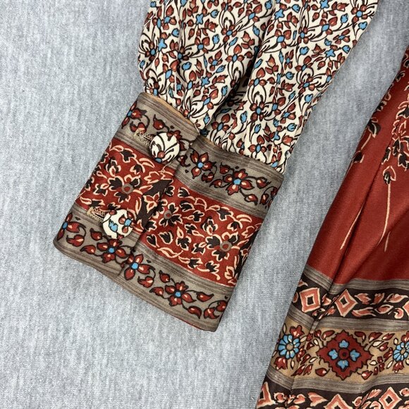 Vintage 70s Honeycomb Western Dress Womens M 8 Earth Tones Prairie Cottagecore - Picture 15 of 16